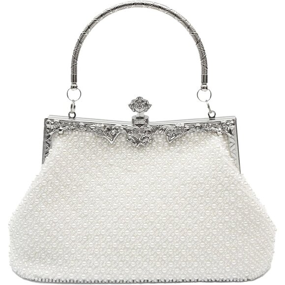 Accessories - 1920s Vintage Women's Beaded Clutch Elegant Retro White